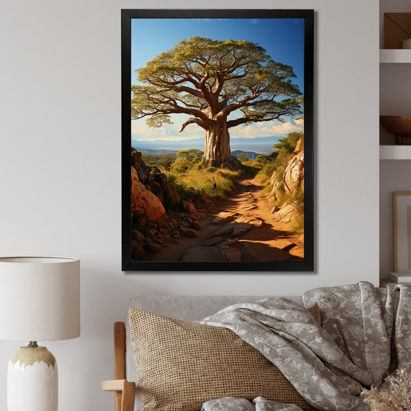 Baobab Tree Serenade II - impressions murales florales et botaniques, H 32 po x l 16 po x P 1 po, Cadre photo noir