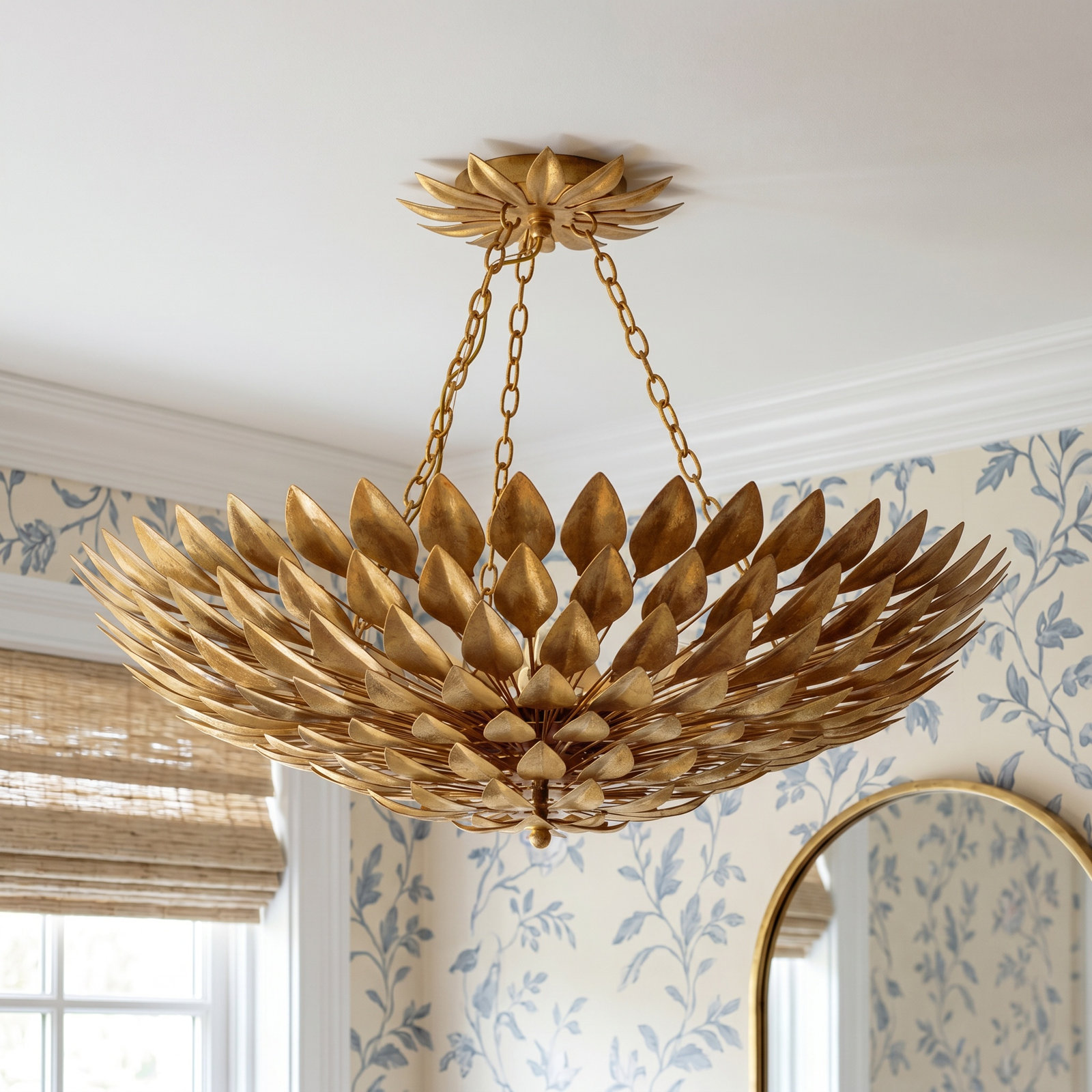 Margo Semi-Flush Mount, Antique Gold, 6 Lights, 6'H x 24.5"W 24.5"D