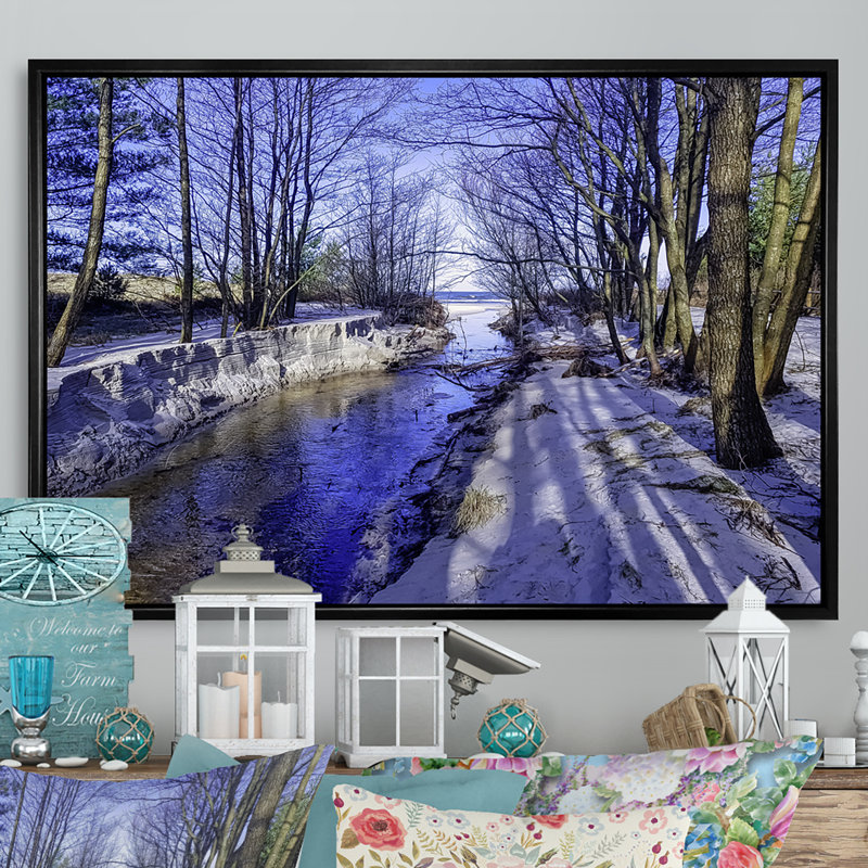 «Forest River In Winter Scenery», reproduction sur toile flottante, H 12 po x l 20 po x P 1 po, Cadre flottant noir