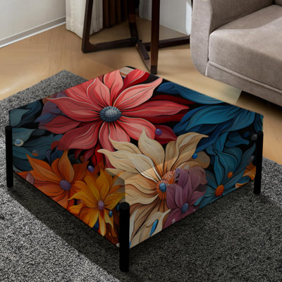 Colourful Poupart Pixel Flower Garden - Floral Large Square Ottoman