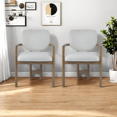 Dining Chairs Set Of 2 Upholstered Arm Chairs, Rubber Wood Accent Chairs Fabric Seating, 300 LBS Weight Capacity