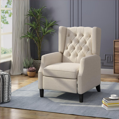 Fauteuil inclinable à oreilles en lin beige pour salon et chambre à coucher style Mid-Century