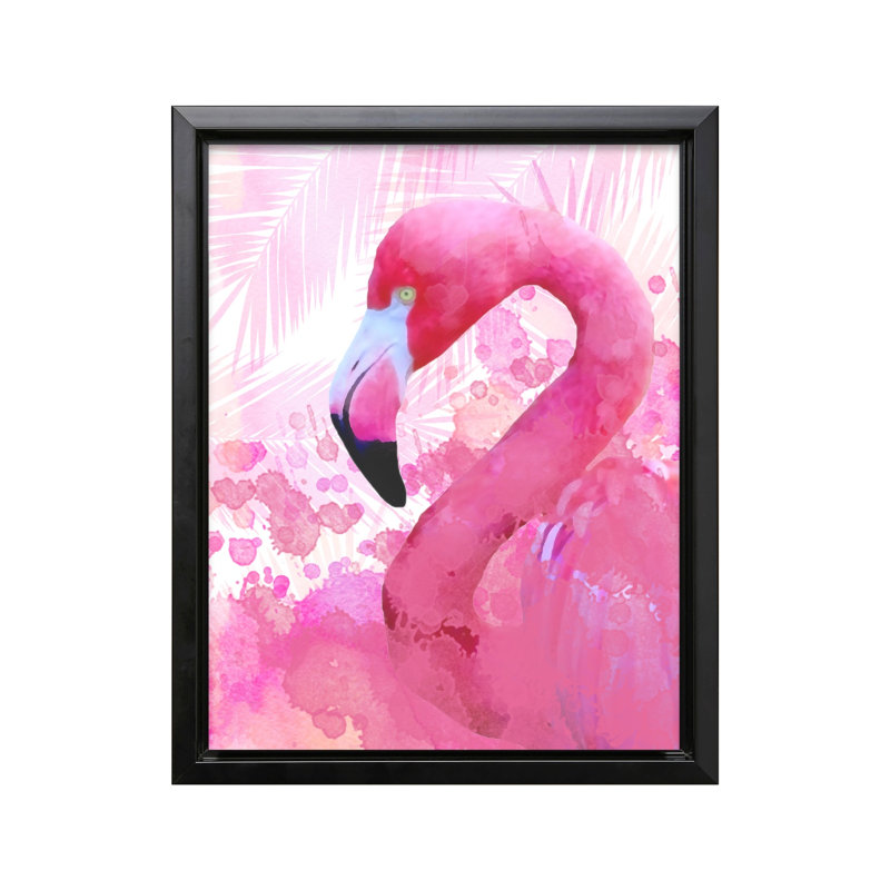 Flamant rose n ° 1, Cadre noir, Canevas, H 18 po x l 24 po