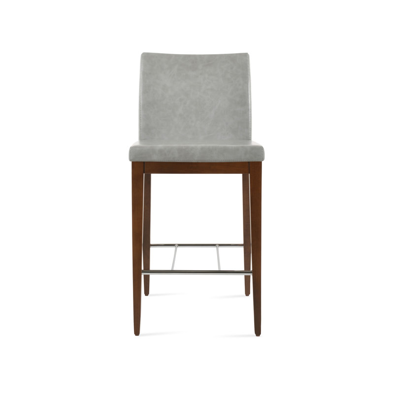 Tabouret de bar Aria, Noyer, Similicuir PPM gris clair
