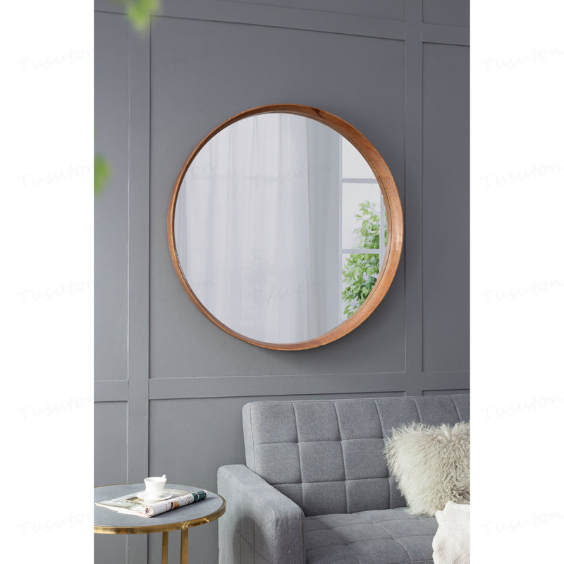 D39.4"x3" Round Wood Mirror, Wall Mounted Mirror Home Decor