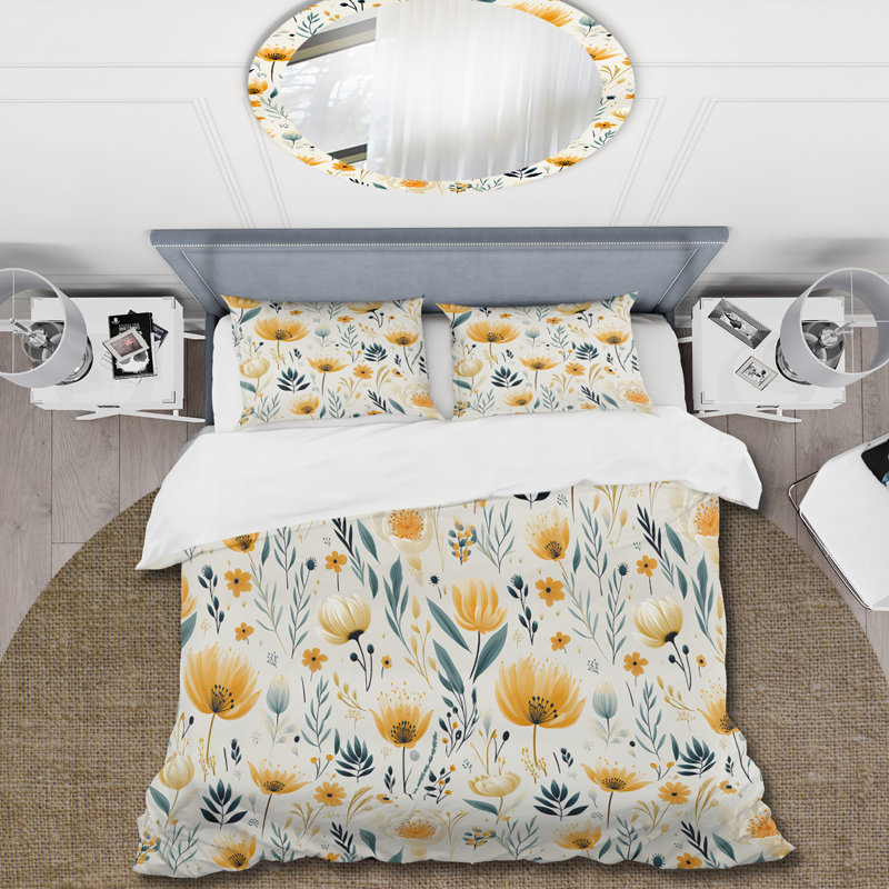 Literie à fleurs jaunes et sereines, Housse de couette pour très grand lit et 2 très