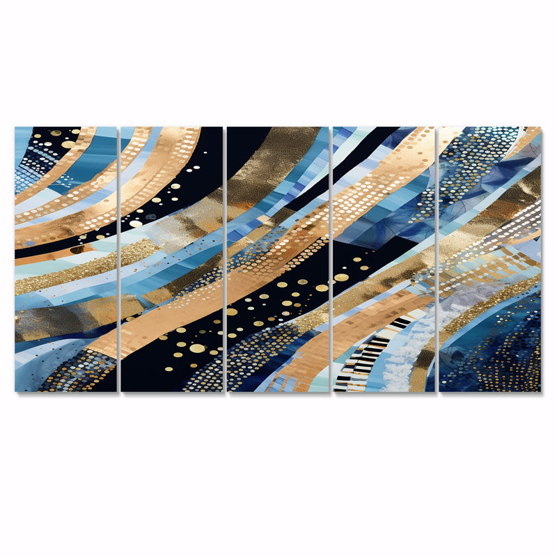 Summer River Glam Sparkling Gold - vagues, art mural 5 pièces, H 28 po x l 60 po