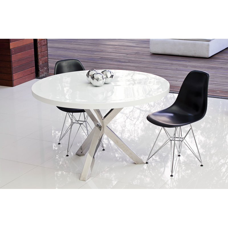 Pangea Home Round Remi Wood & Metal Dining Table – Modern Table - 6-Seater for Kitchen & Dining Room - White Table with Silver Legs