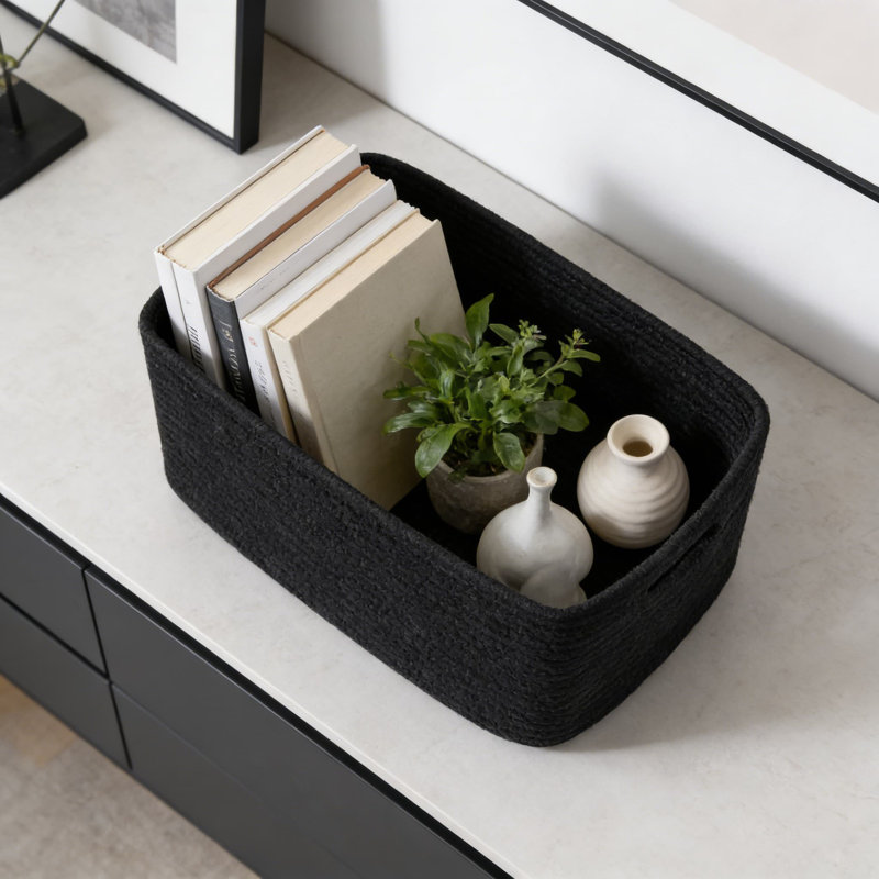 Large Storage Baskets For Shelves And Closet Organizers, Woven Rope Bins For Clothes, Blankets, Toys, And Nursery, 2-Pack Rectangular Decorative Baskets