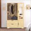 Armoire 4 portes avec miroir et DEL, armoire de rangement en bois avec tablettes réglables et 2 tiroirs, finition naturelle