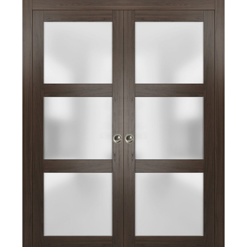Portes de placard coulissantes en verre dépoli Lucia, Frêne chocolat, 64 po x 96 po