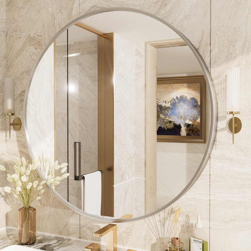 Miroir de salle de bain Molly Easy, Argent argent, 36 po x 36 po