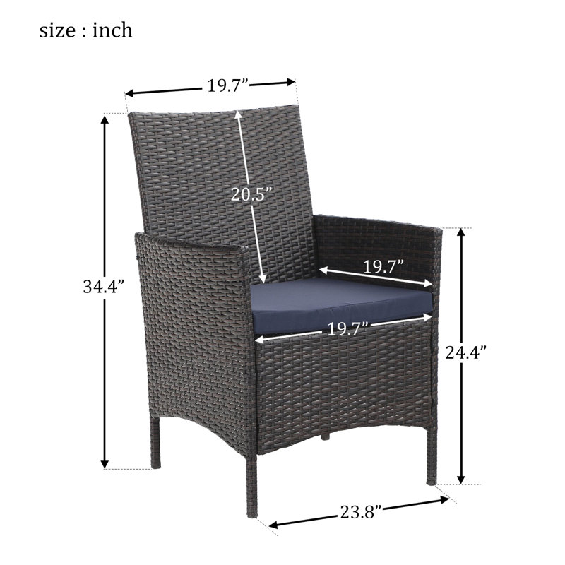 Ensemble bistro 3 pièces Leonard avec table basse en métal et 2 chaises en rotin pe