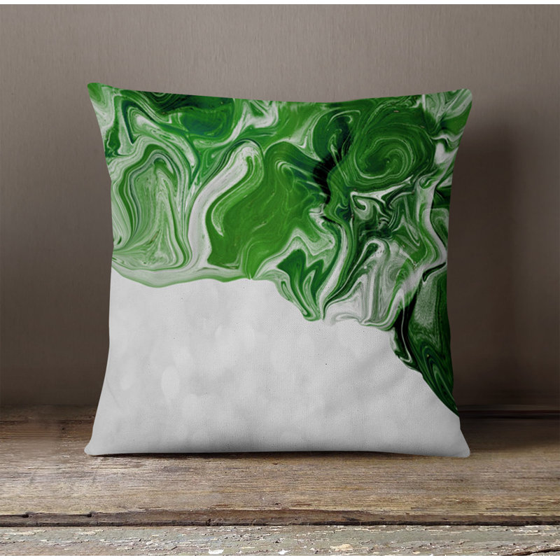Throw Pillow With Insert, White/Green Abstract 6, 20"H x 20"W