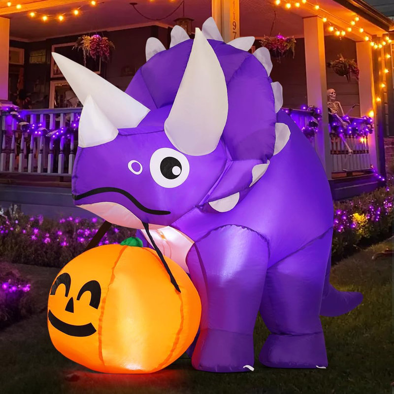 Dinosaure gonflable d'Halloween 5 pi avec citrouille dans la bouche