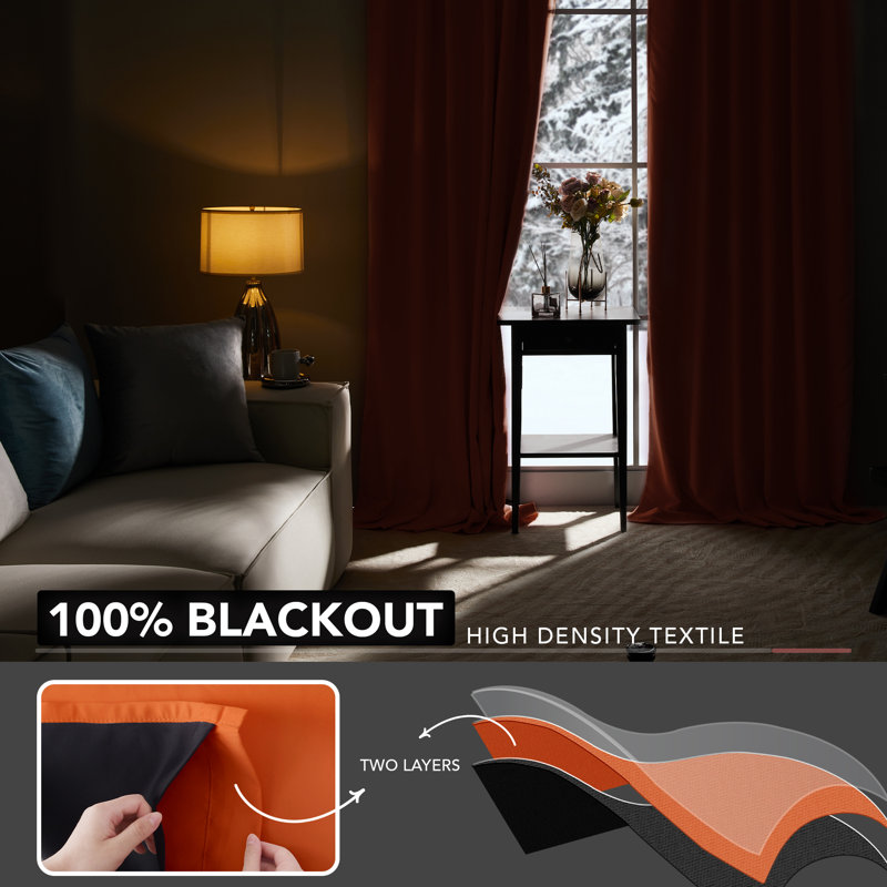 Andrijana Blackout Curtain Pair, Orange, 52" W x 108" L