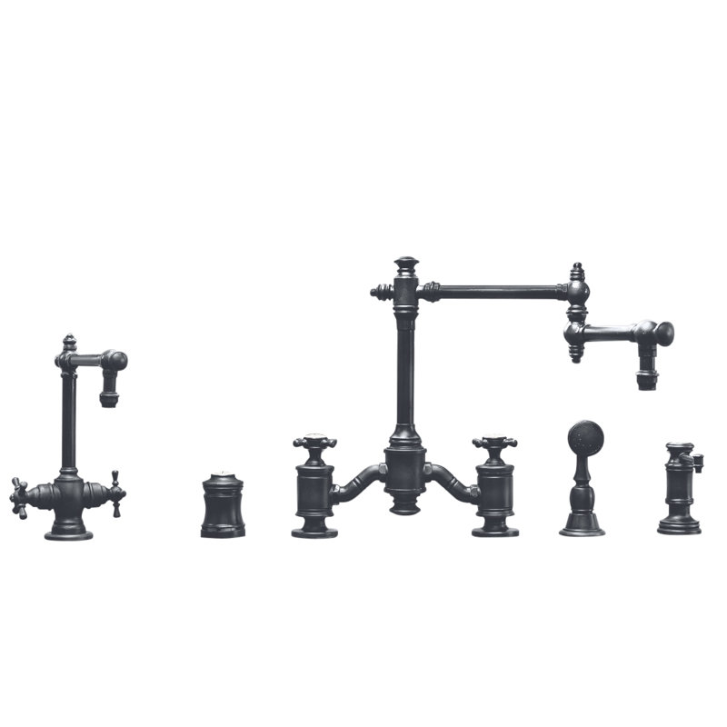 Towson Bridge Faucet - 18" Articulated Spout - Cross Handles, Black-Oil Rubbed Bronze