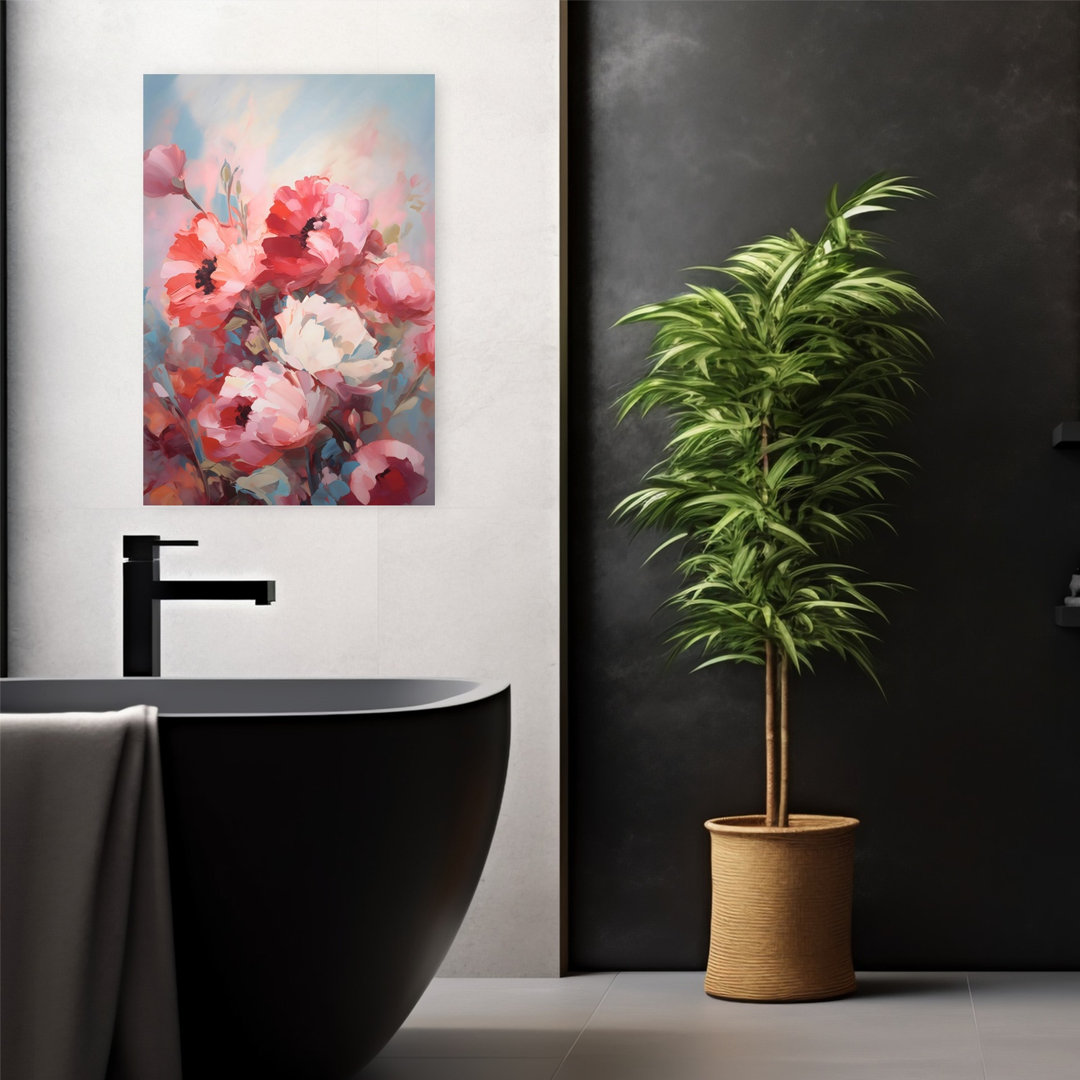 Red Pink White Anenomes Abstract Bold Contemporary Peony Poppy Nature Wall Art Print