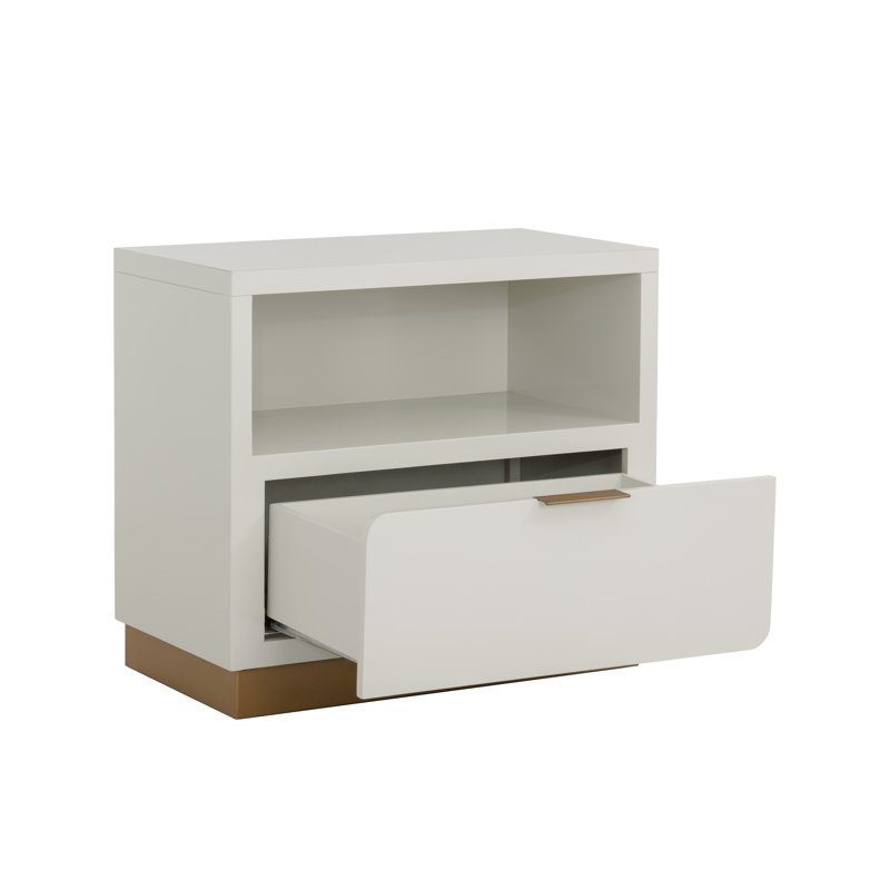 High Gloss Cream and Gold 1-Drawer Nightstand