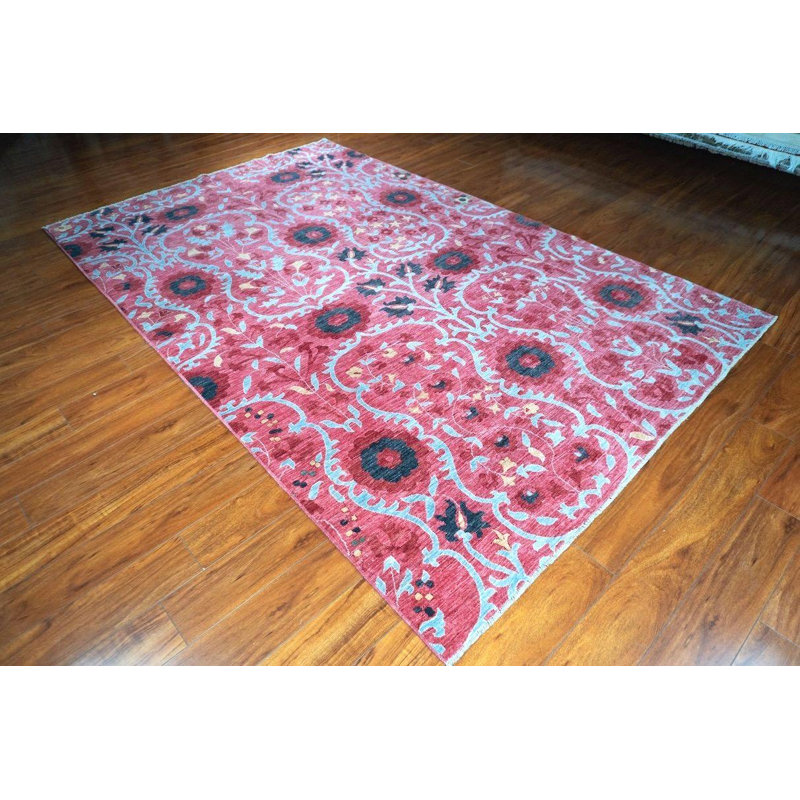 Tapis afghan en laine noué à la main 6 x 9 po Suzani