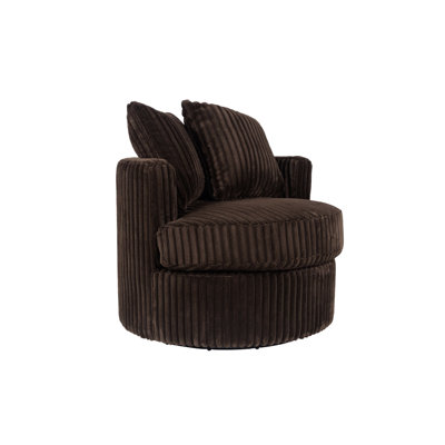 Chocolate Color Fur - Like Corduroy Upholstered Swivel Chair, Contemporary Style With Foam And Removable Seat For Open Concept Accent Fiber Batting