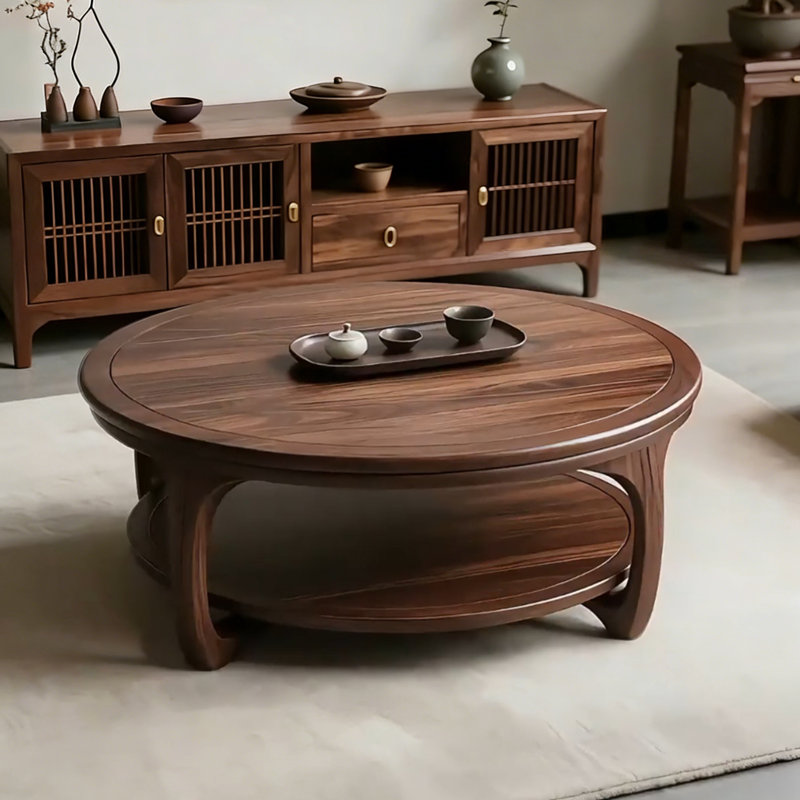 Table basse ronde de style chinois, H 17,7 po x L 47,2 po x l 47,2 po