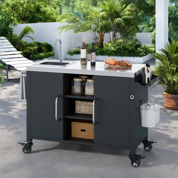 finessefurs Outdoor Kitchen Island With 304 Stainless Steel Sink, 4 ...