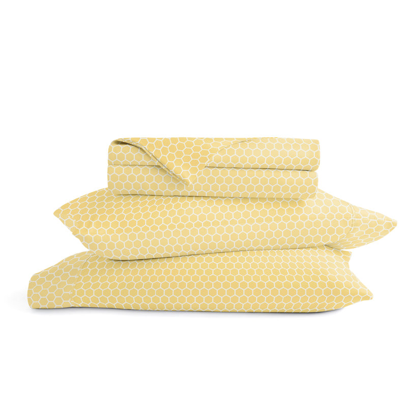 Simply Soft™ Honeycomb Pattern Microfiber Sheet Set, Full/Double Sheet Set+Fitted Sheet + 2 Pillowcases, Yellow