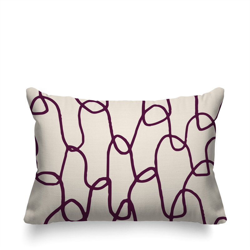 Oreiller rectangulaire réversible intérieur / extérieur Fina, H 18 po x l 25 po, Mauve / noir / blanc cassé