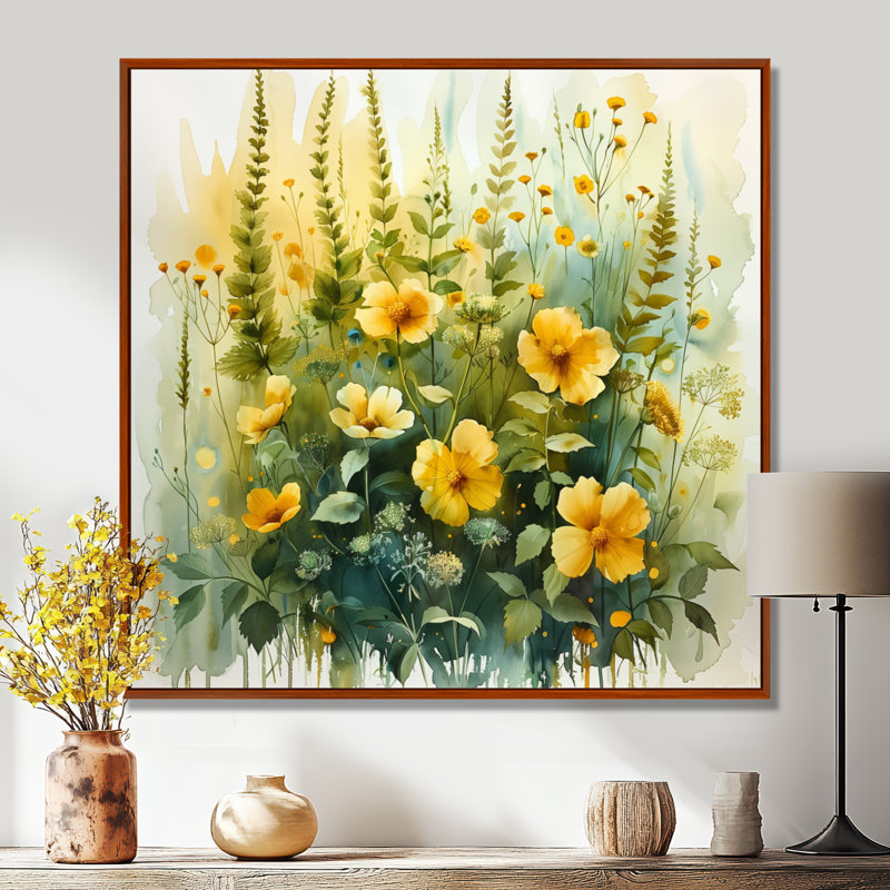 Décoration de jardin jaune et vert - marguerites fraîches, Toile avec cadre flottant brun, H 30 po x l 30 po x P 1 po