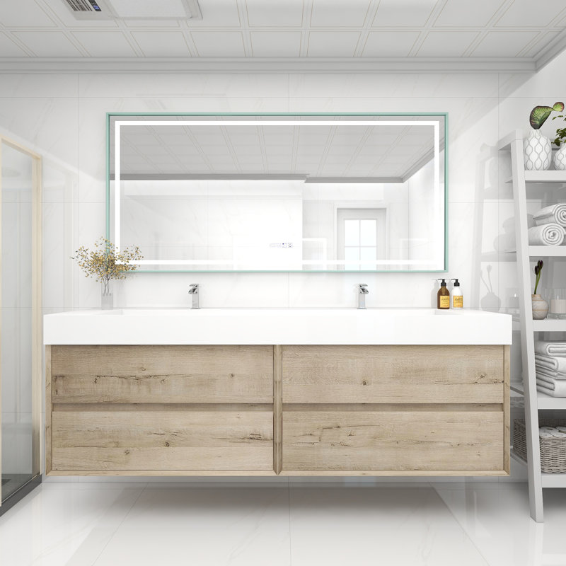 84" Wall Mounted Double Bathroom Vanity, White Oak