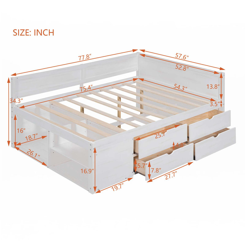 Daybed With Drawers And Shelves, Full/Double, White