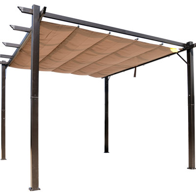 Outdoor Brown Pergola Roof - 10' X Aluminum Patio With Retractable Canopy For Backyard, Garden, Grill Gazebo Backyard Shade Garden Porch Party