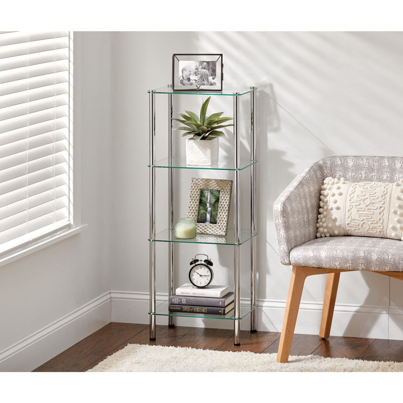 Mdesign Bathroom Floor Storage Tower Unit, 4 Tier - Chrome/Clear