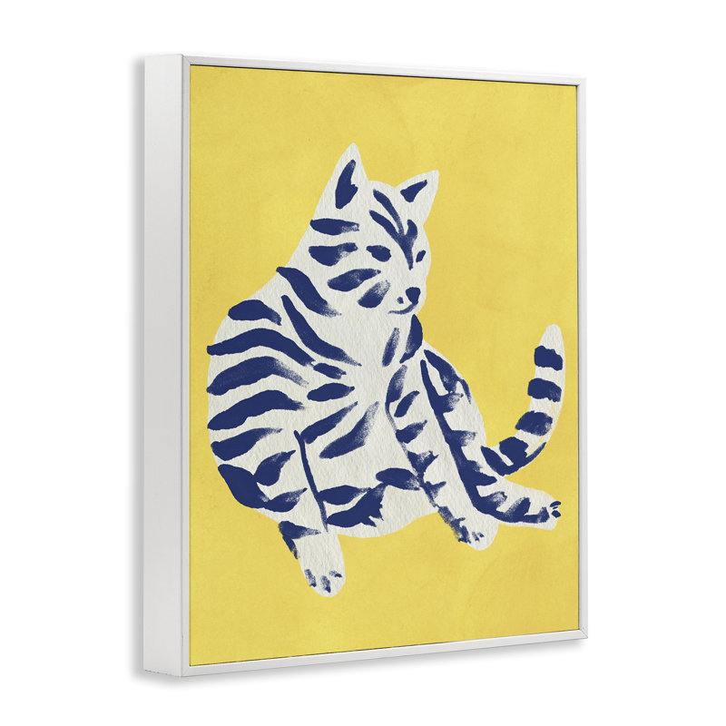 Giclée encadrée jaune, chat vif et unique, design par June Erica Vess, H 14 po x l 11 po