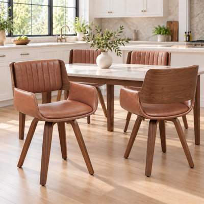 Hitney Faux Leather Swivel Dining Armchairs