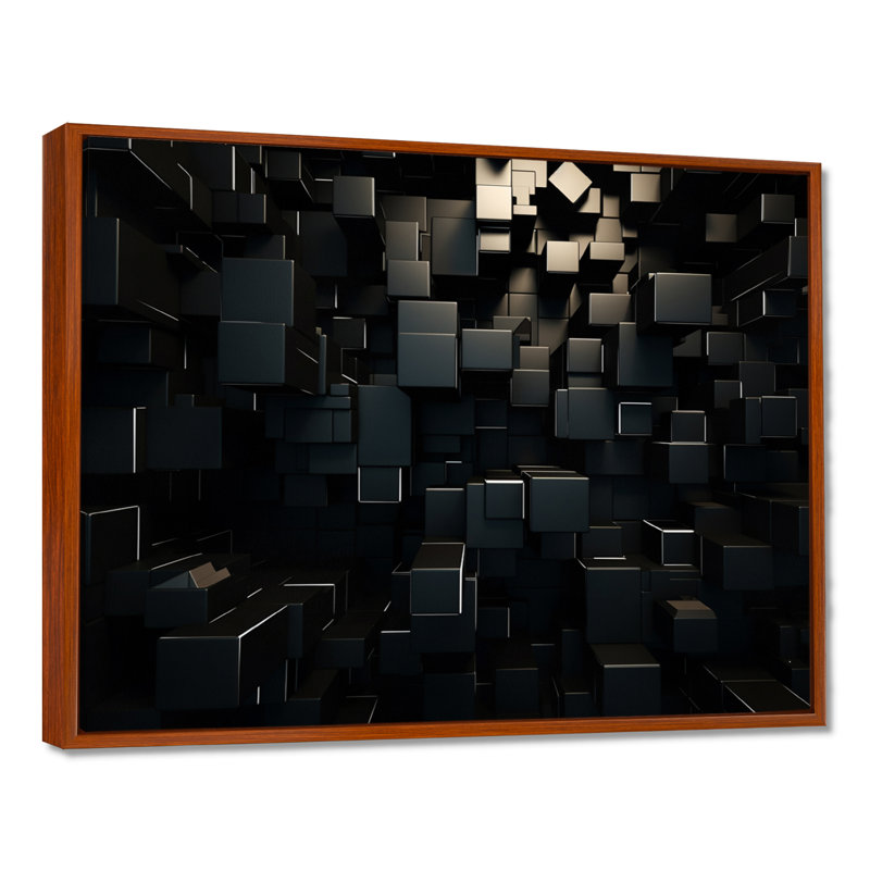 Dimensions du cube 3D en brique noire - Décoration murale géométrique abstraite, H 30 po x l 40 po x P 1,5 po