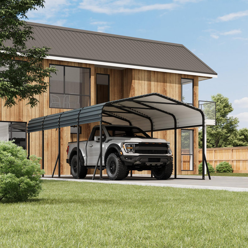 Metal Carport, Carport with Reinforced Base and Galvanized Steel Roof, Heavy Duty Garage Car Shelter Shade, Outdoor Car Port Canopy for SUV, Truck, Boats, 12x20 FT