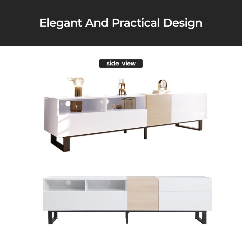 Crédence de rangement l 70,9 po, Blanc / bois naturel