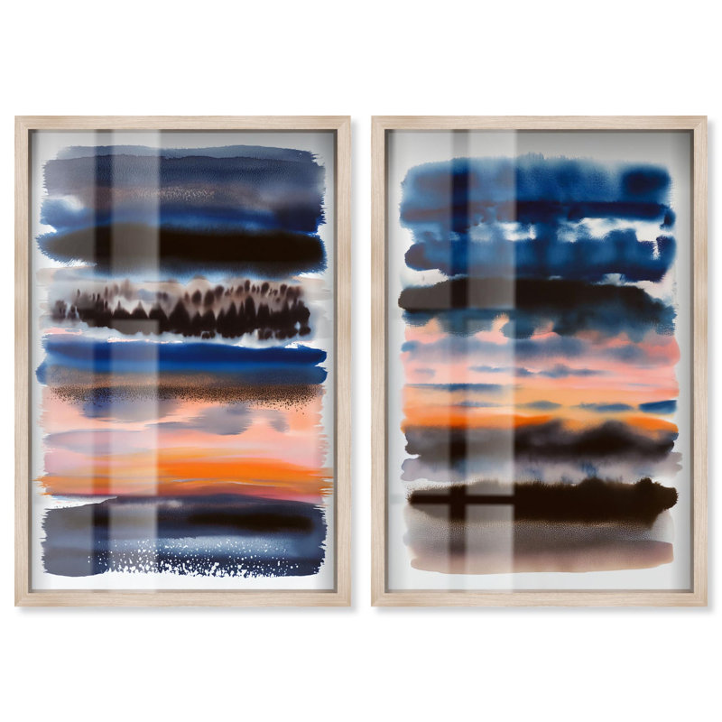 Ensemble de bandes abstraites, ensemble d'ombres et bohème par Art Remedy, cadre noir, 10 x 15, Blonde Frame, 16" H x 11" W