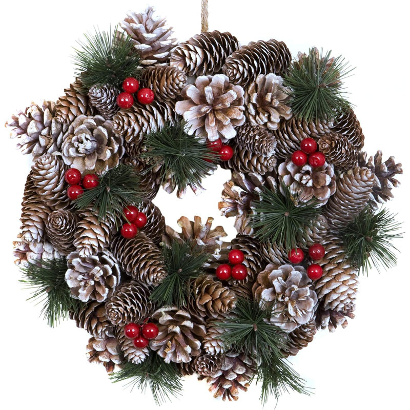Christmas Hanging Wreath- Festive Pine Cone Display with Subtle White Frosting, 30cm x 30cm
