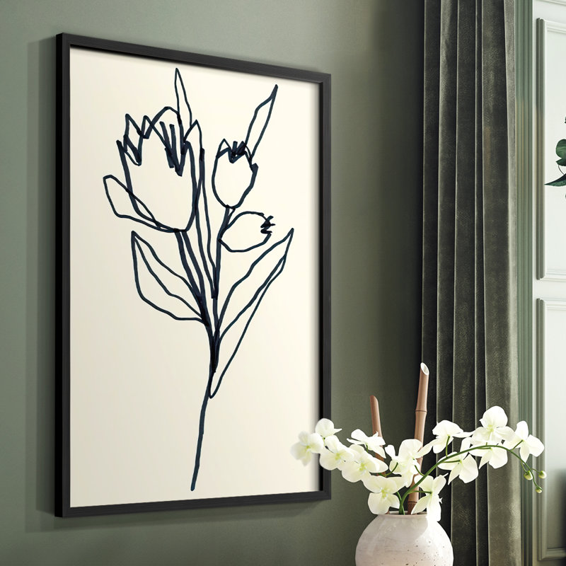 «Floral Marker II», reproduction encadrée - bois massif, Noir, H 28 po x l 22 po