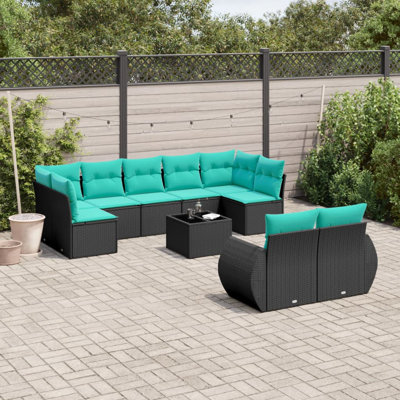 Ensemble de canapé de patio 10 pièces avec coussins en rotin de polyester