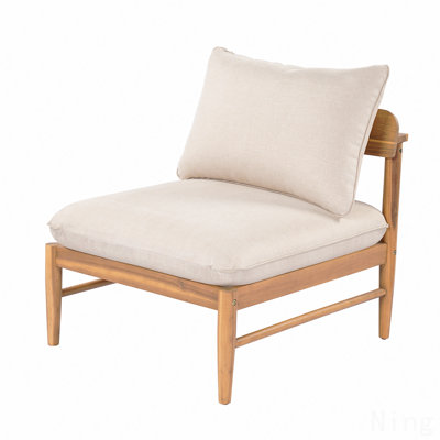 Outdoor Acacia Wood Armless Sofa, Light Teak Finish With Beige Cushion