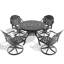 Combinaison de salle à manger en aluminium coulé 5 saisons toutes saisons - 4 chaises pivotantes et table d'extérieur noire 39,37 po avec fonction ronde-358445172