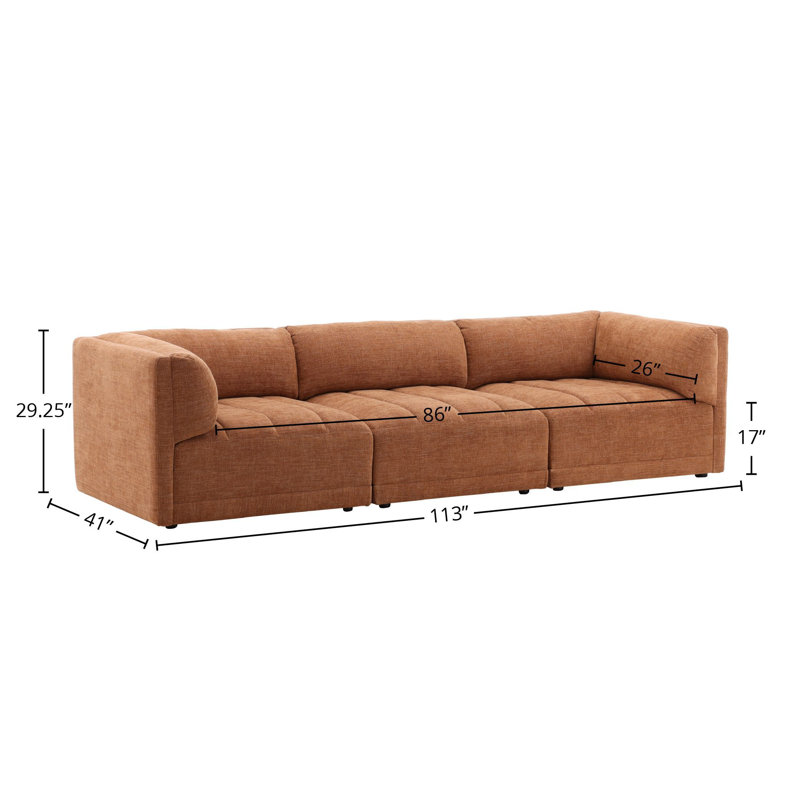 Magda 113" Wide Upholstered Sofa, Terracotta, Orange