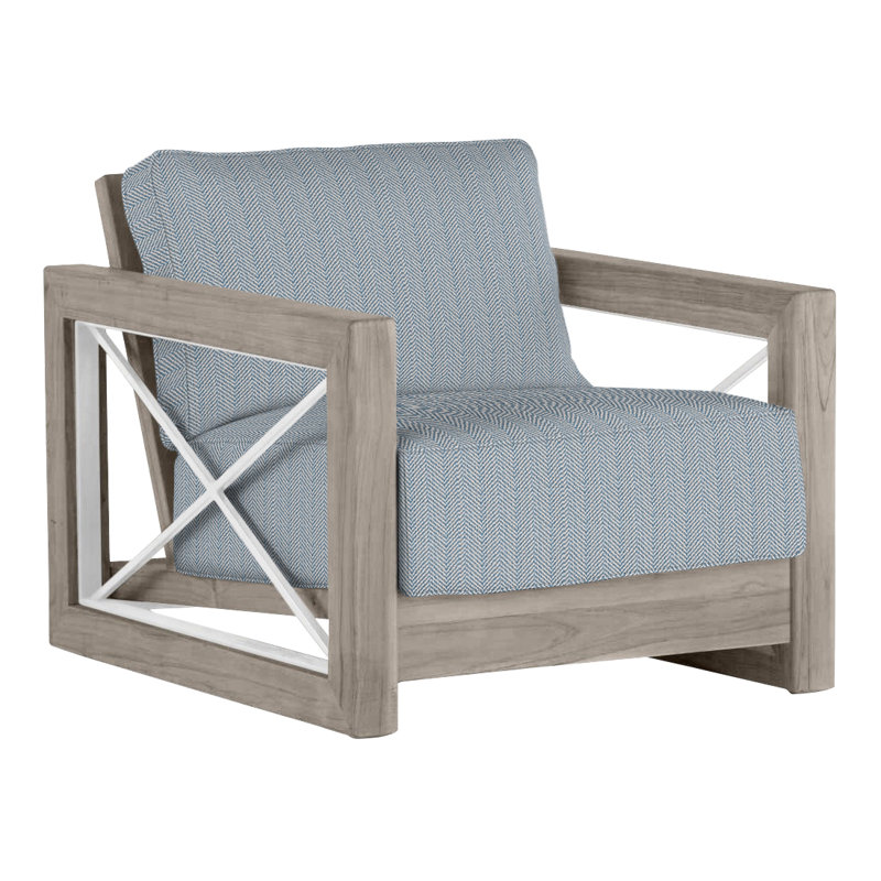 Malta Teak Outdoor Lounge Chair, Oyster Teak/Brushed Stainless, Welt + Standard fill, Perigold Posh Sky