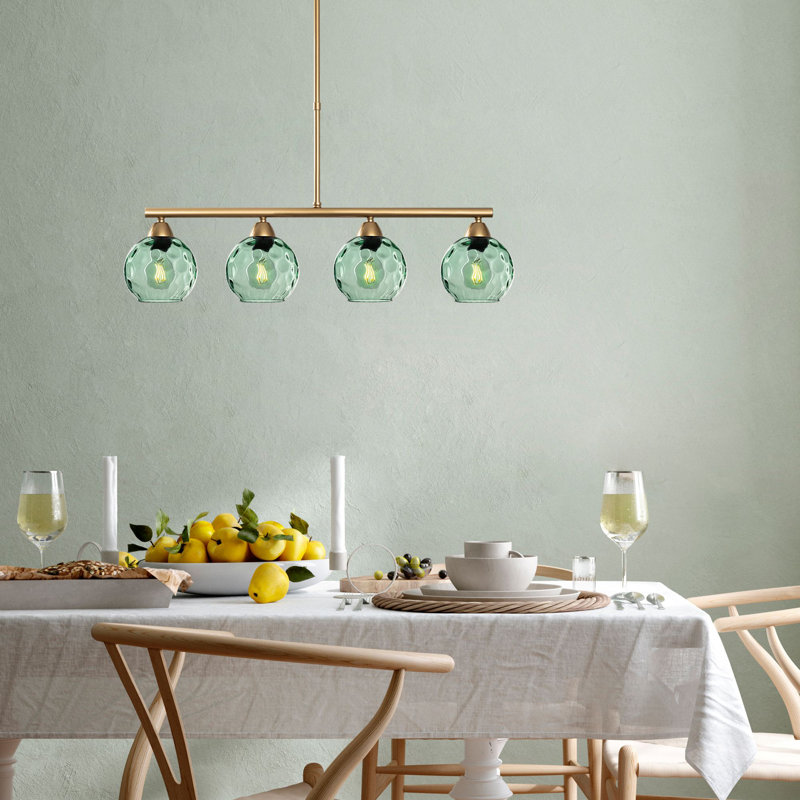 Elegant Mint and Gold Chandelier, Metal Body, 31.5 x 5.9 x 31.5 inches | 4 x E27 Max 40W Sockets (Bulbs Not Included) | Stylish Lighting for Living Room, Dining Room, or Entryway, IP20 Rated