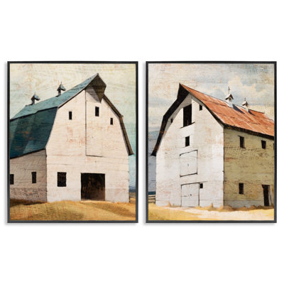 Rustic Big Barns 2pc Framed Giclee Set, design by Susan Jill