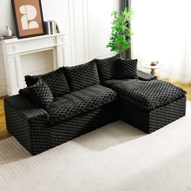Canapé polyvalent en velours Turtle, Orienté à droite, Noir